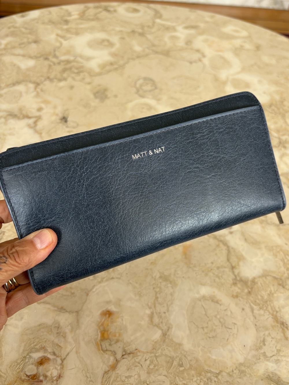 MATT & NAT Navy Blue Vegan Leather Zip Around Wallet